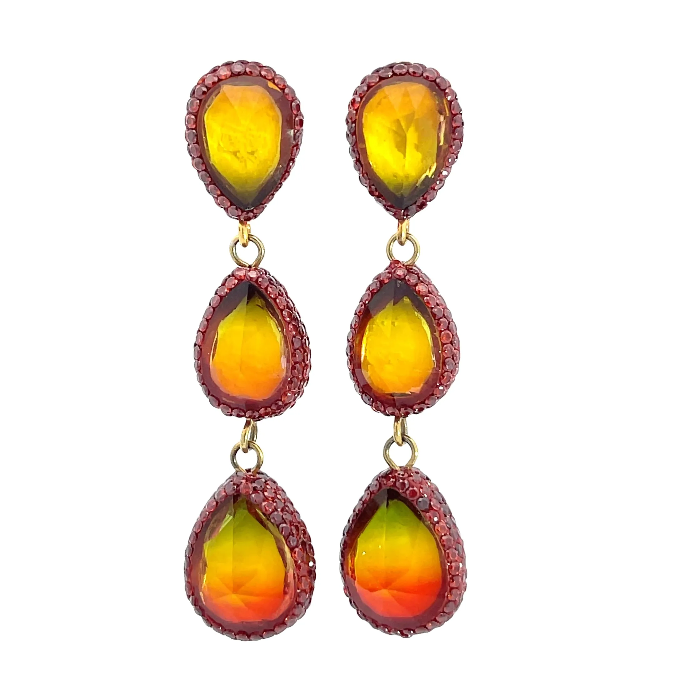 Teardrop Multicolor Gemstone Crystal Sterling Silver Triple Drop Earrings