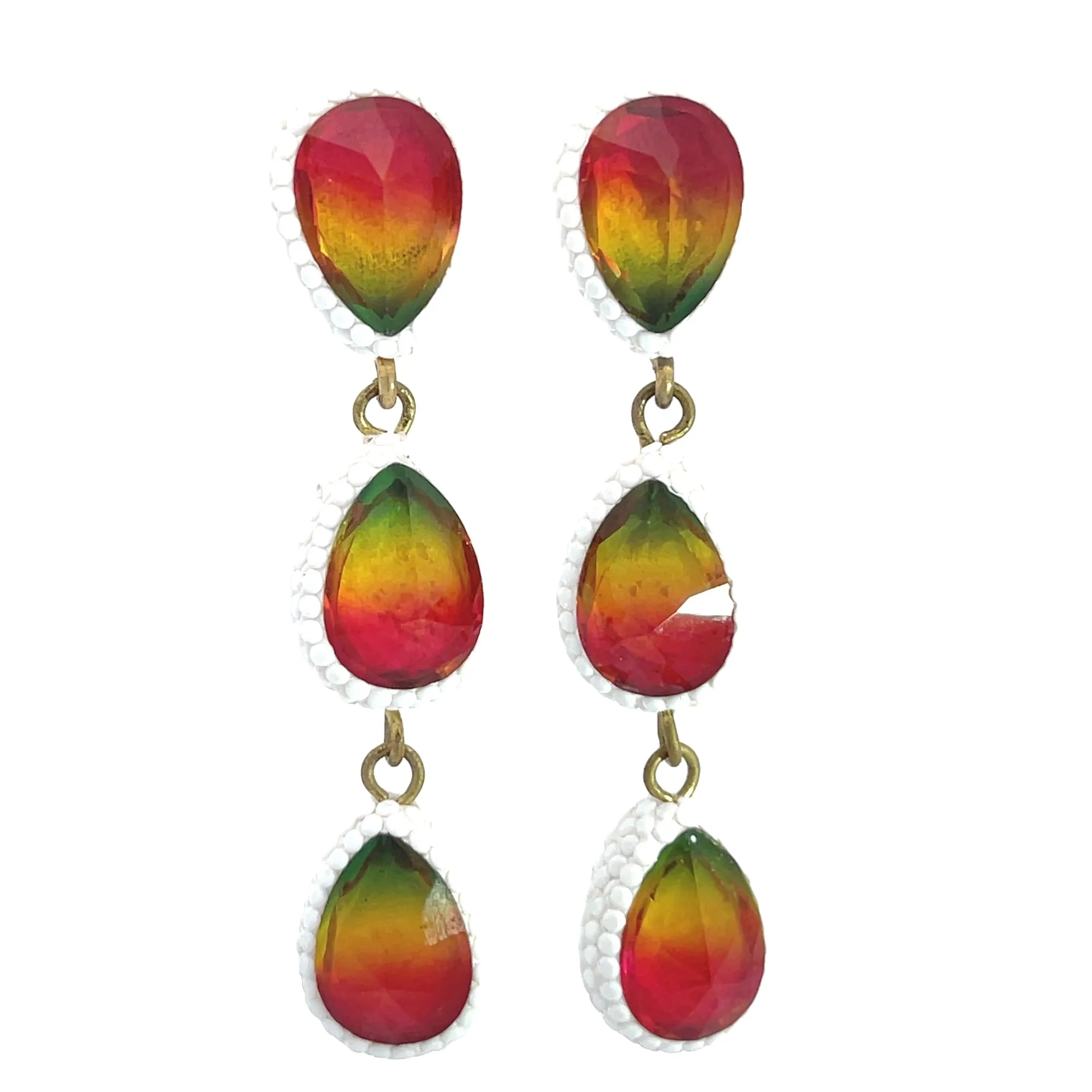 Teardrop Multicolor Gemstone Crystal Sterling Silver Triple Drop Earrings