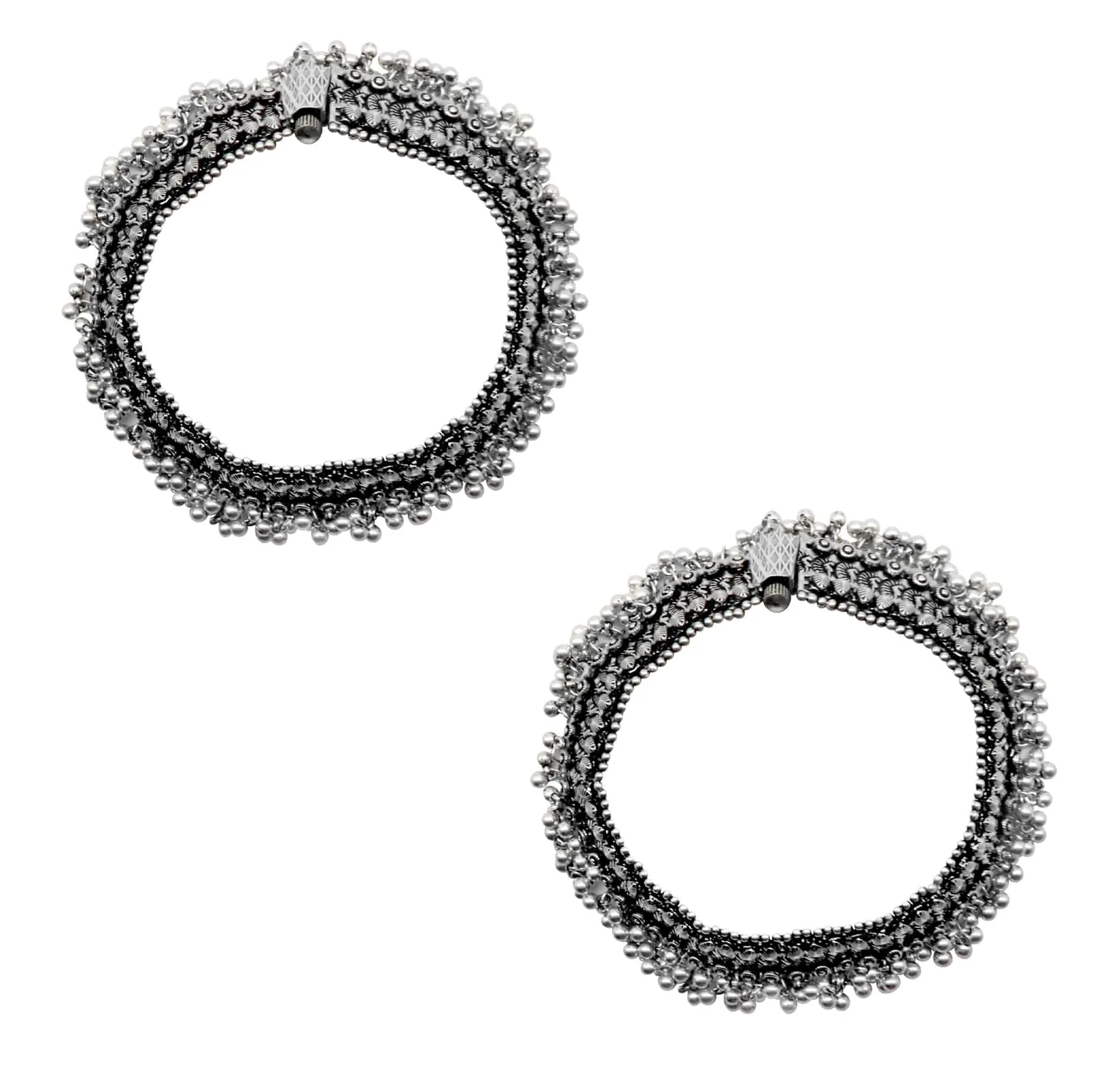 Teejh Roma Coin Silver Oxidized Ghungroo Anklets