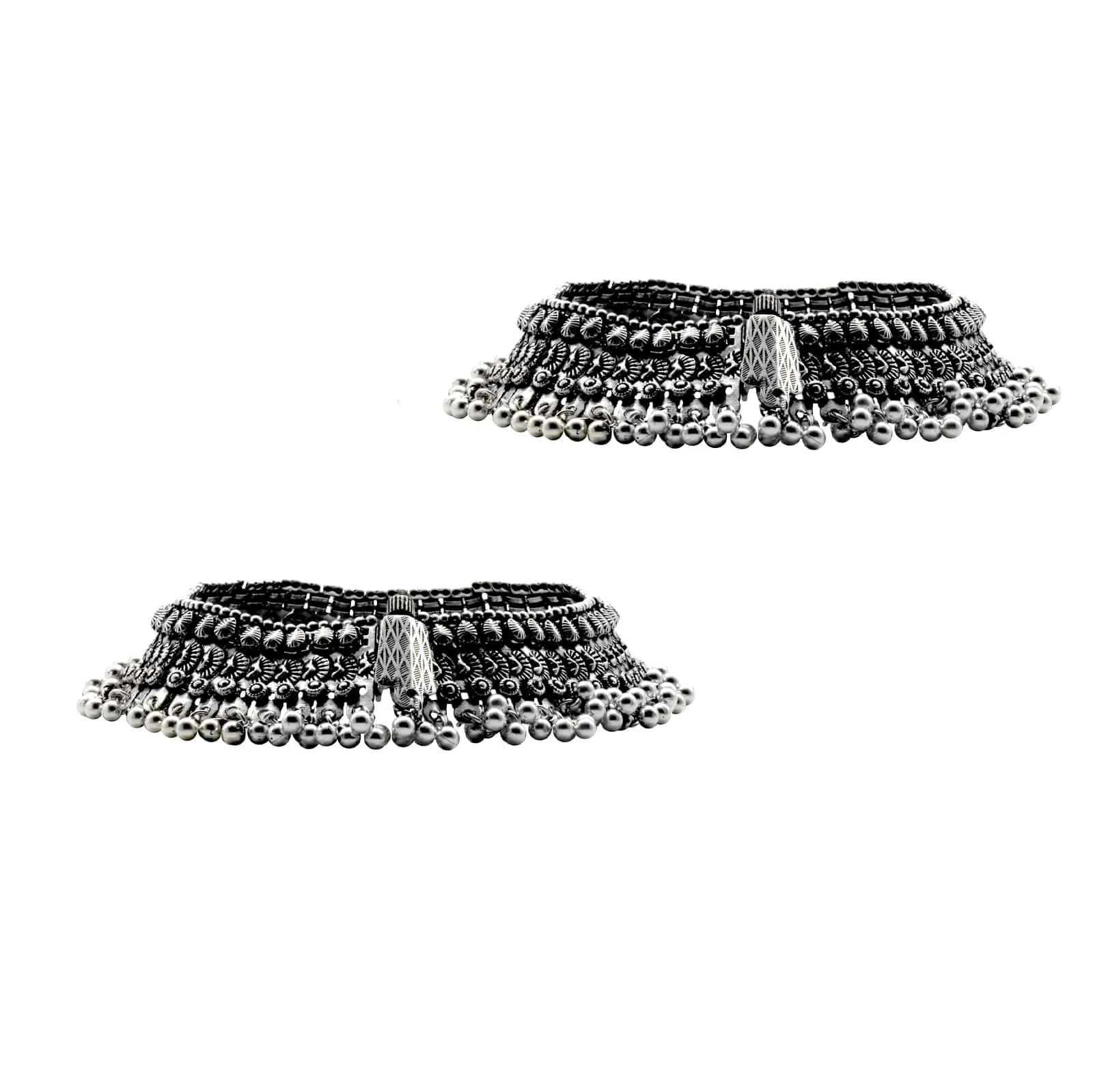 Teejh Roma Coin Silver Oxidized Ghungroo Anklets