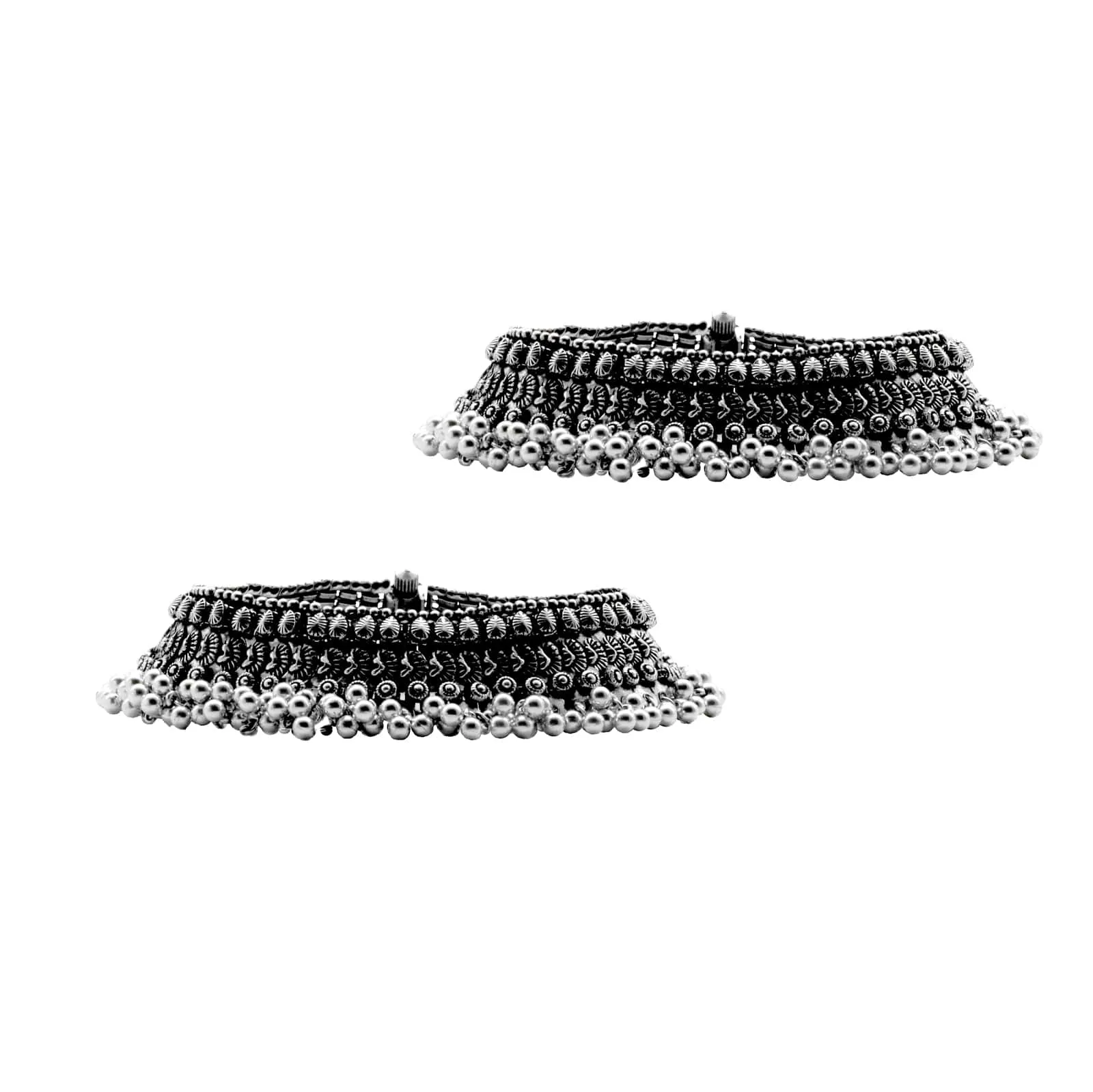 Teejh Roma Coin Silver Oxidized Ghungroo Anklets