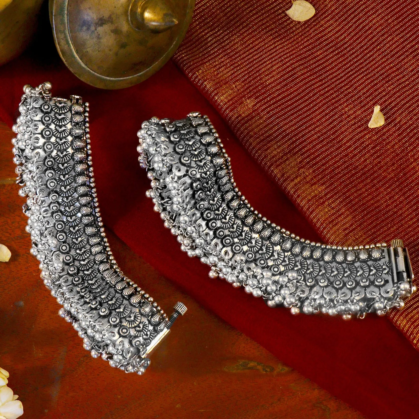 Teejh Roma Coin Silver Oxidized Ghungroo Anklets