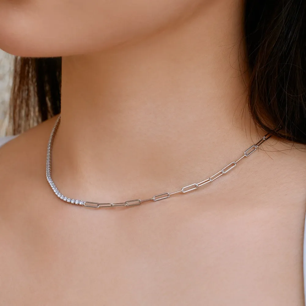 Tennis and Paperclip Chain Necklace