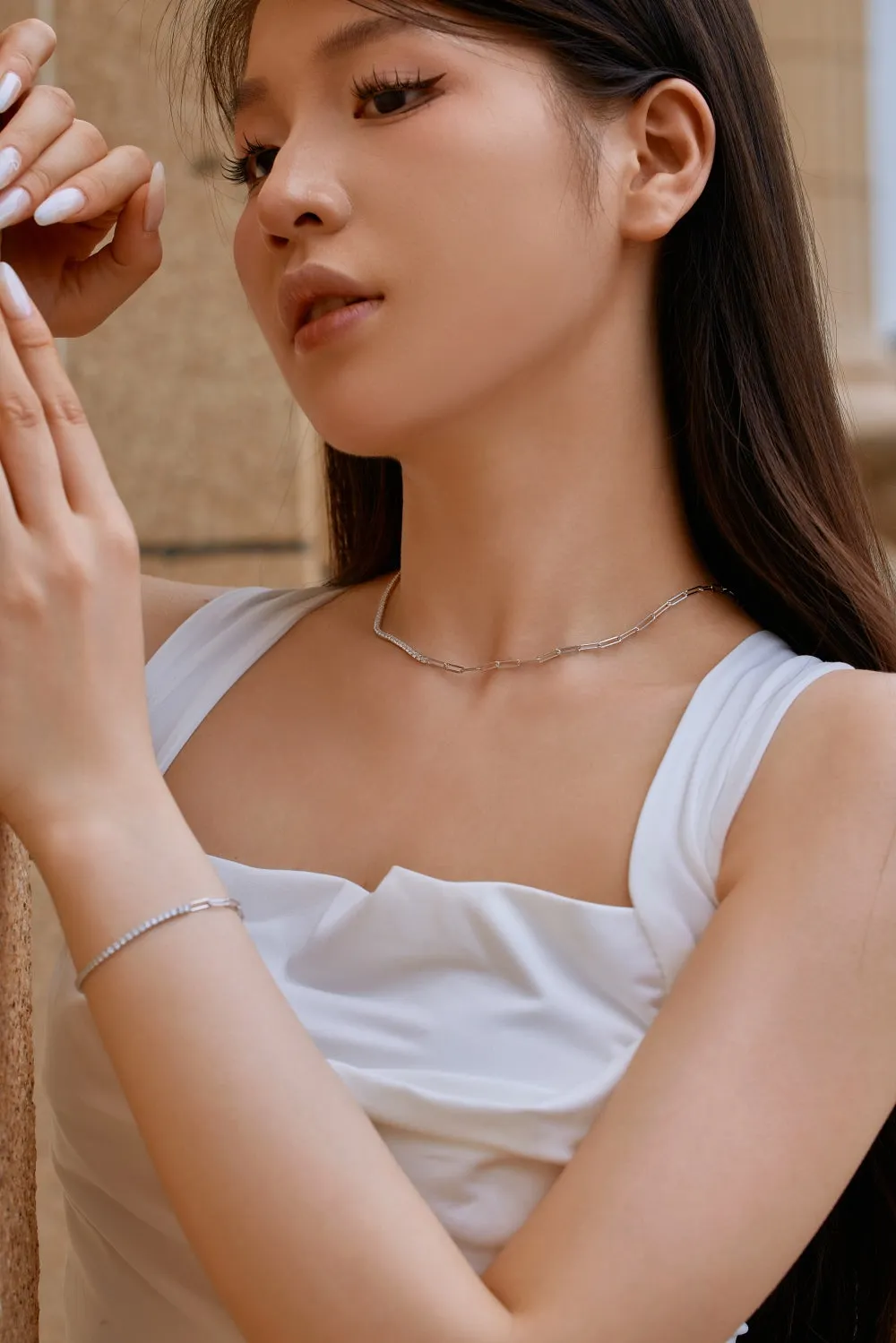 Tennis and Paperclip Chain Necklace