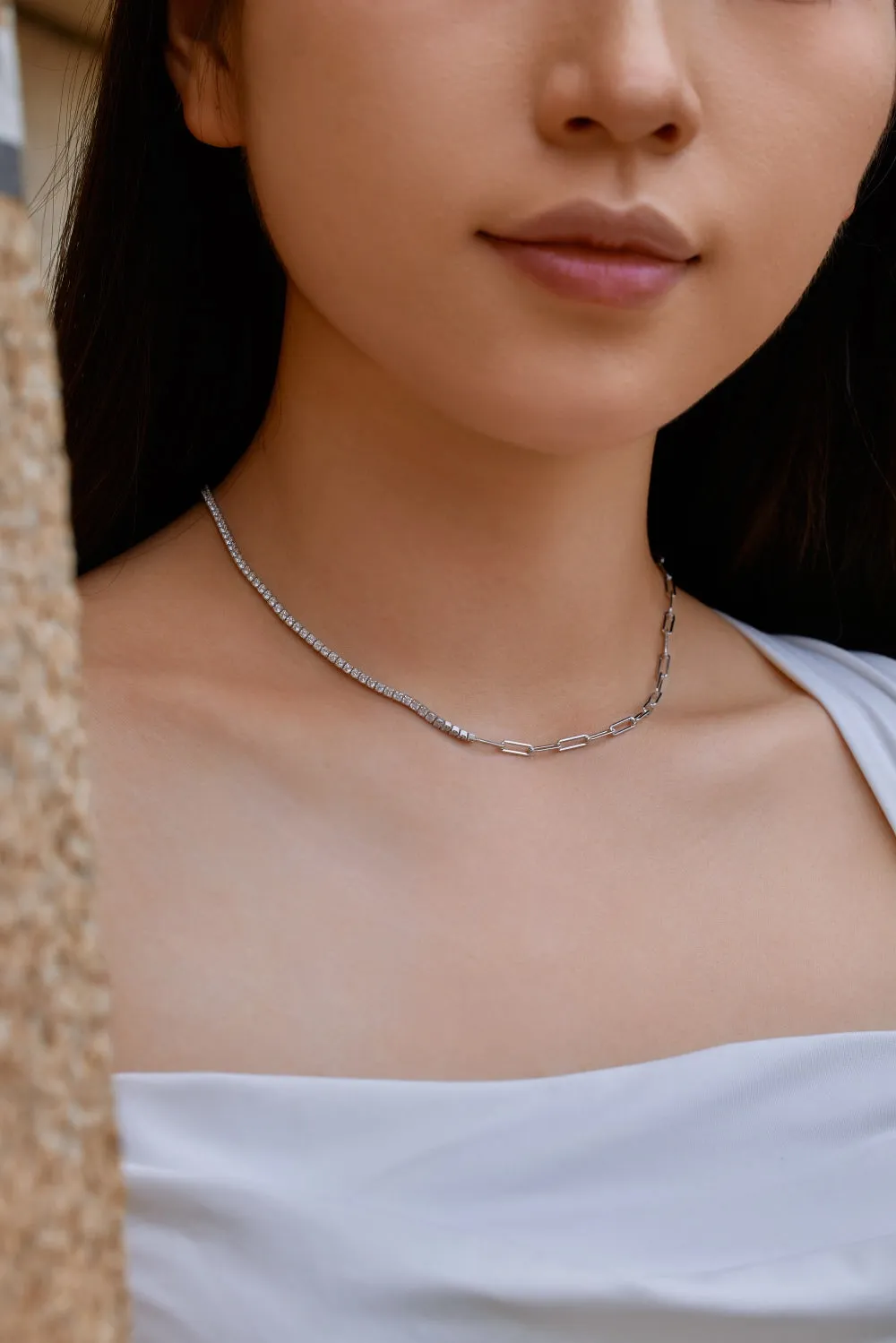 Tennis and Paperclip Chain Necklace