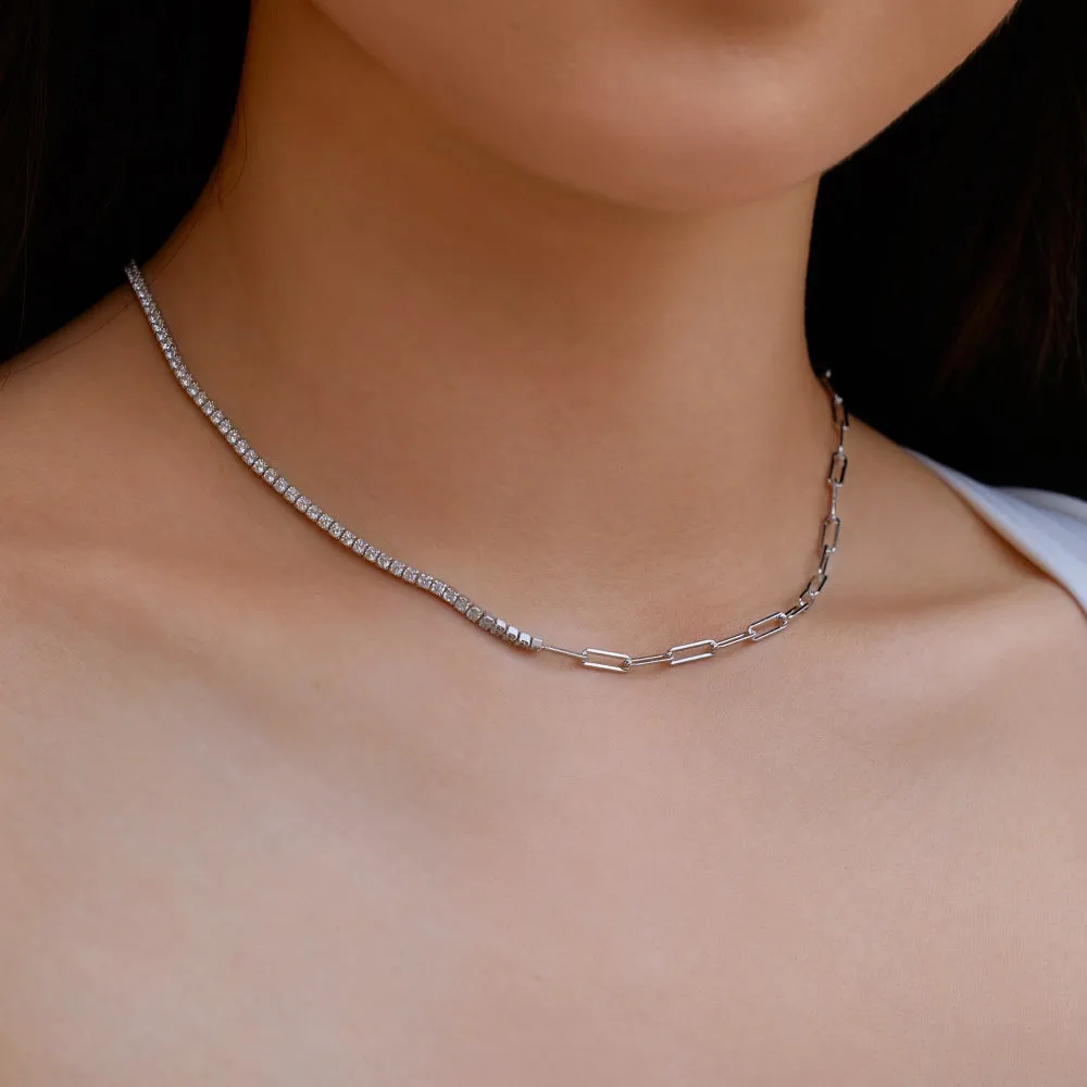 Tennis and Paperclip Chain Necklace