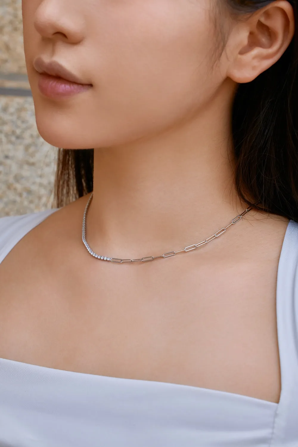 Tennis and Paperclip Chain Necklace
