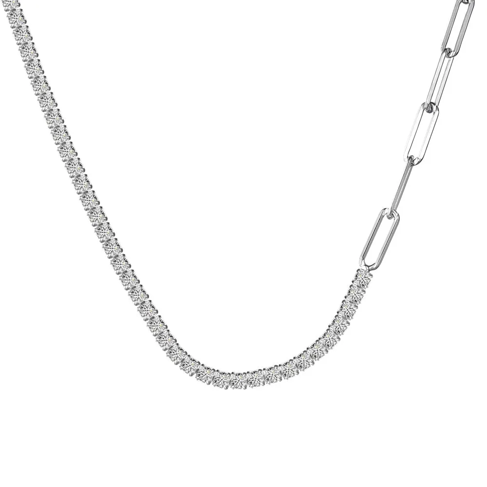 Tennis and Paperclip Chain Necklace