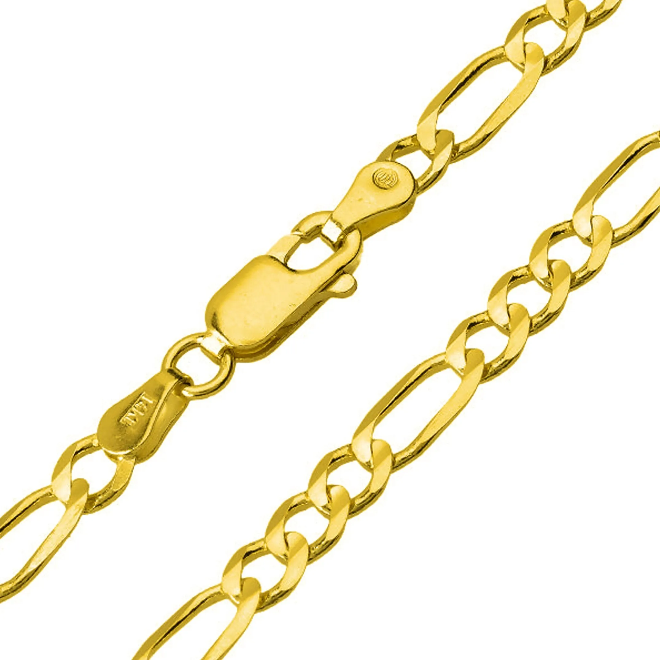 Textured 14k Yellow Gold Puffed 3-D Four Leaf Clover Pendant with Figaro Chain Necklace