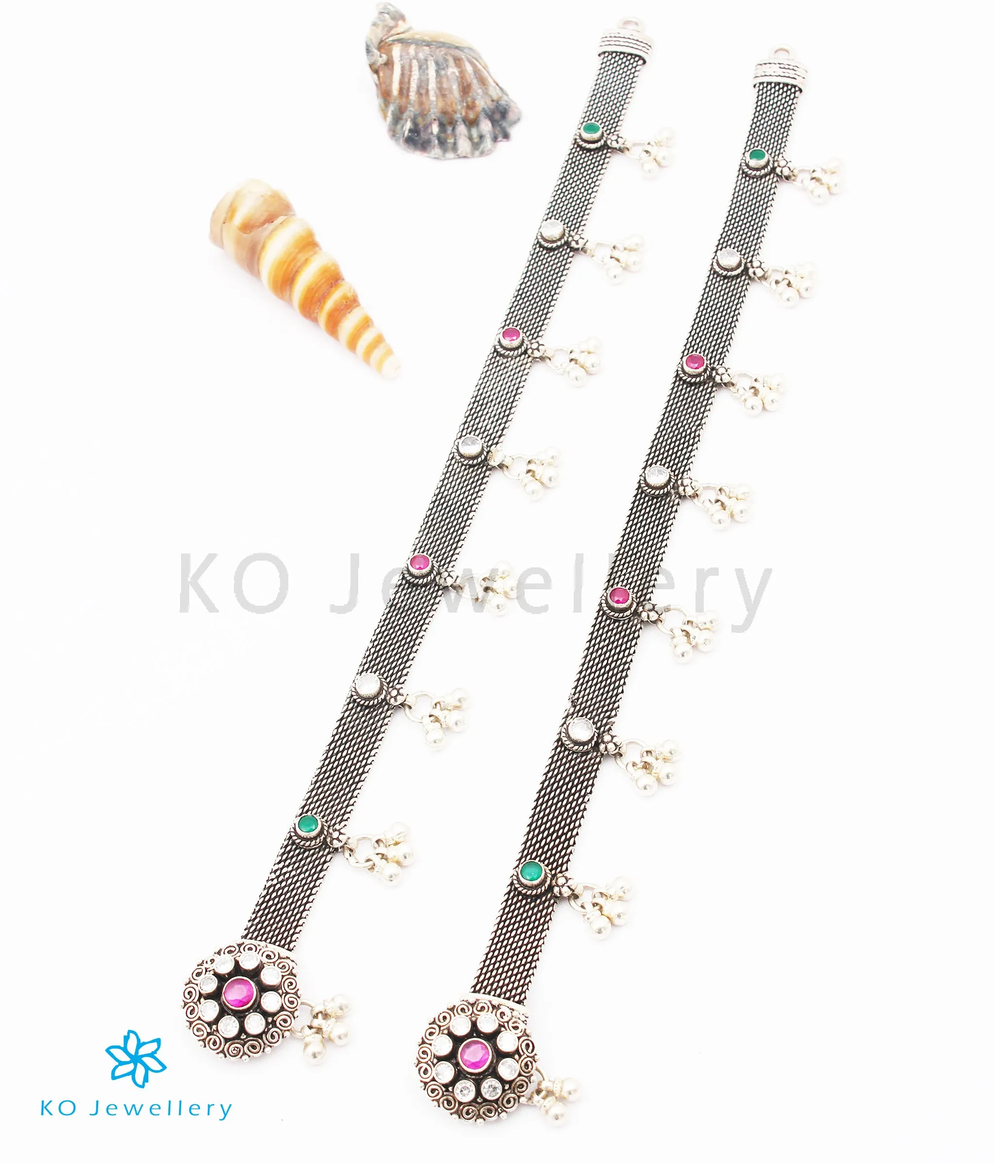 The Rutvi Silver Gemstone Bridal Anklets