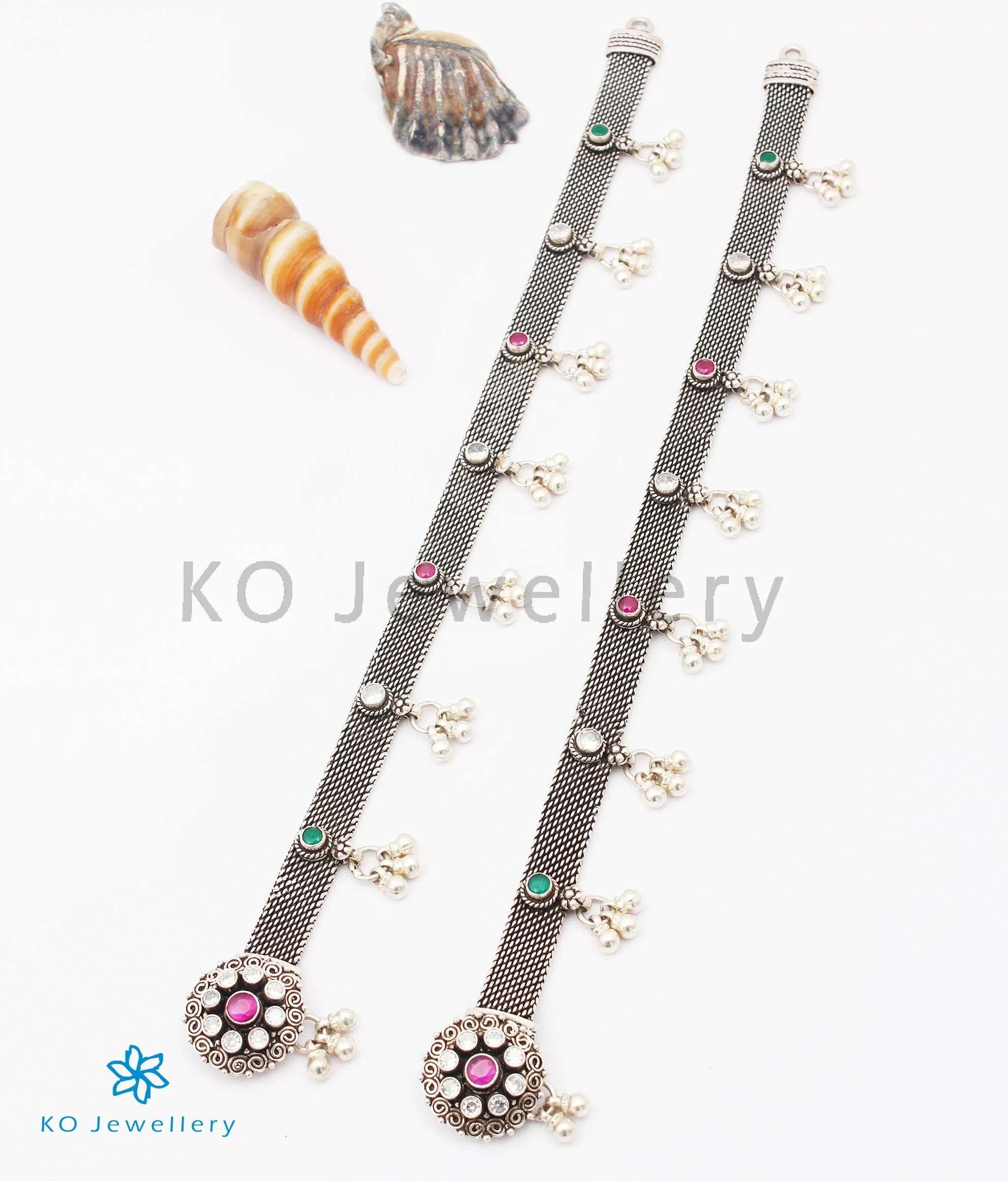 The Rutvi Silver Gemstone Bridal Anklets