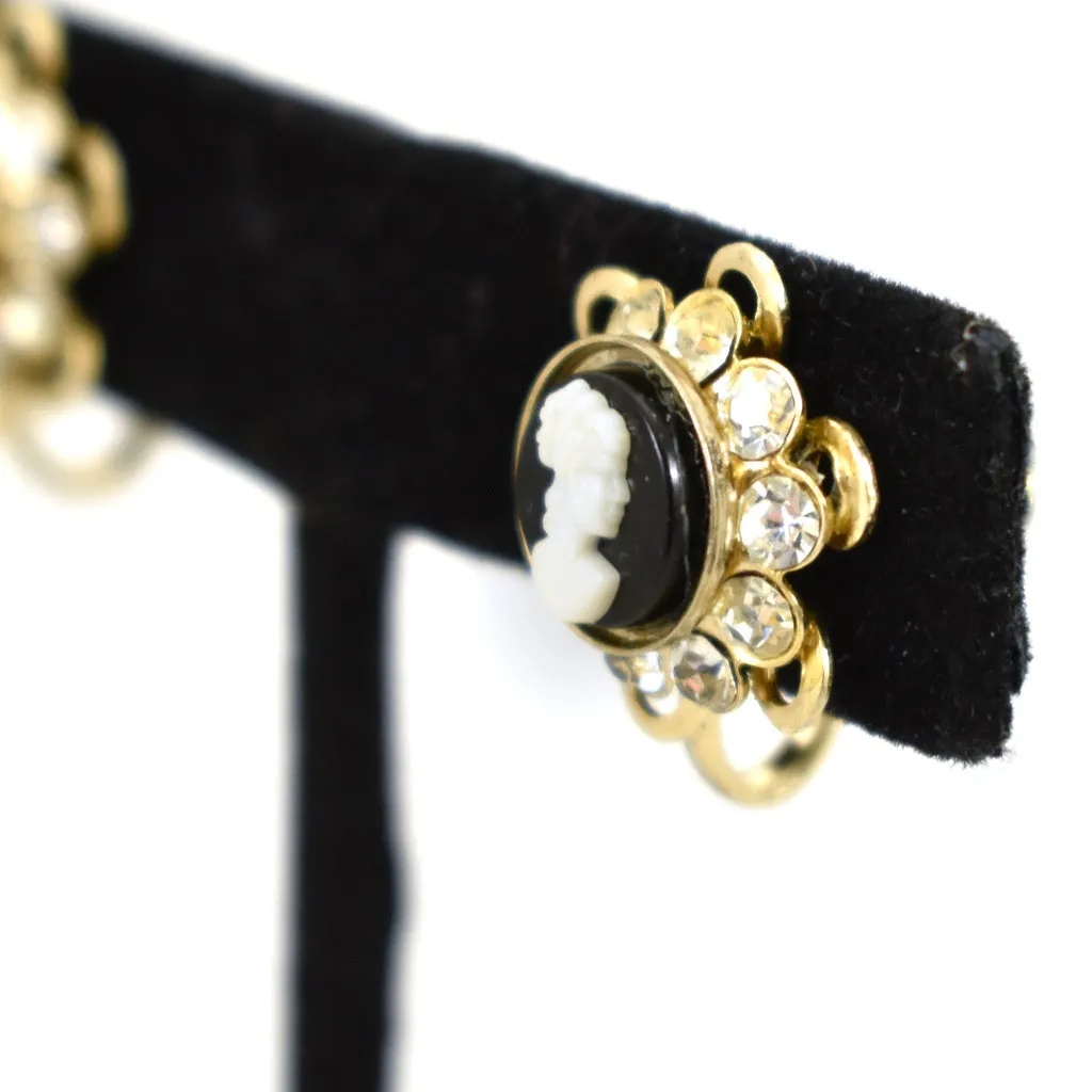 Vintage Cameo Rhinestone Earrings