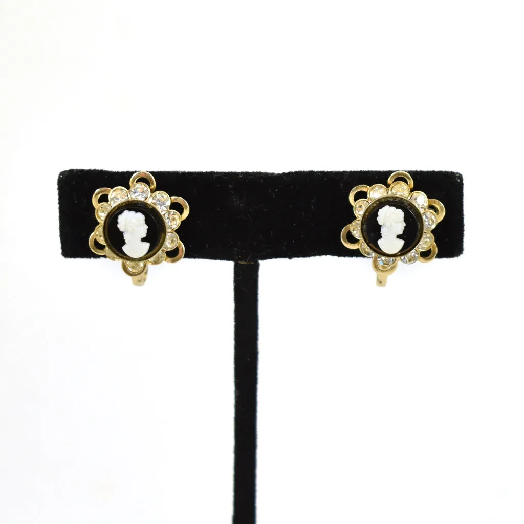 Vintage Cameo Rhinestone Earrings