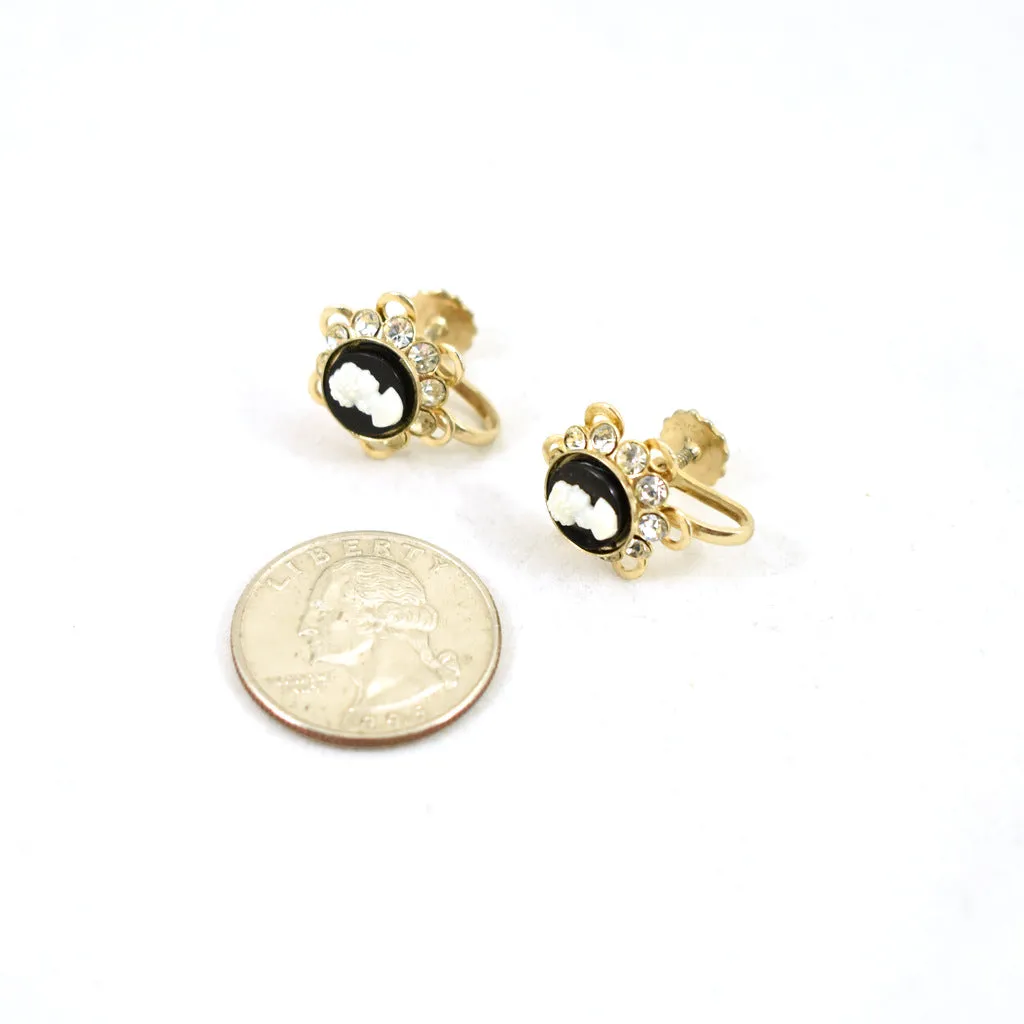 Vintage Cameo Rhinestone Earrings