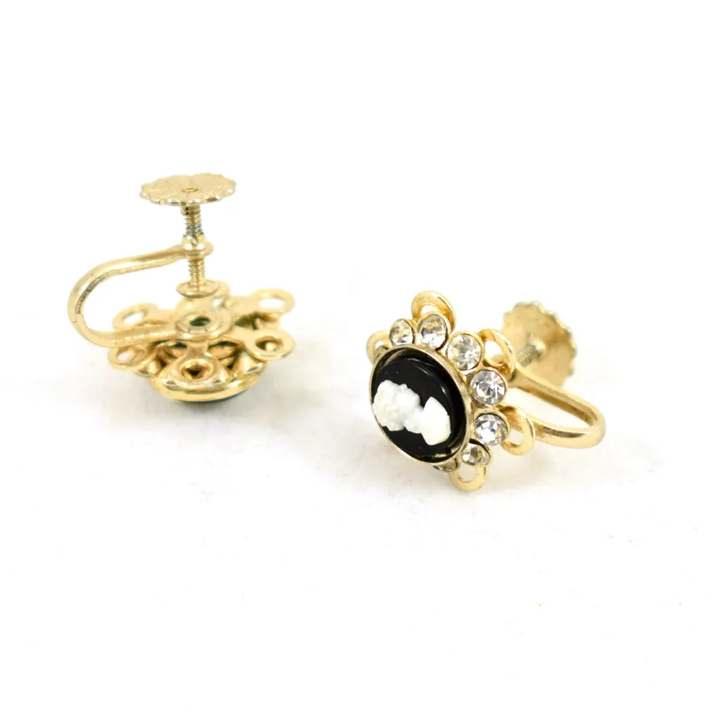 Vintage Cameo Rhinestone Earrings