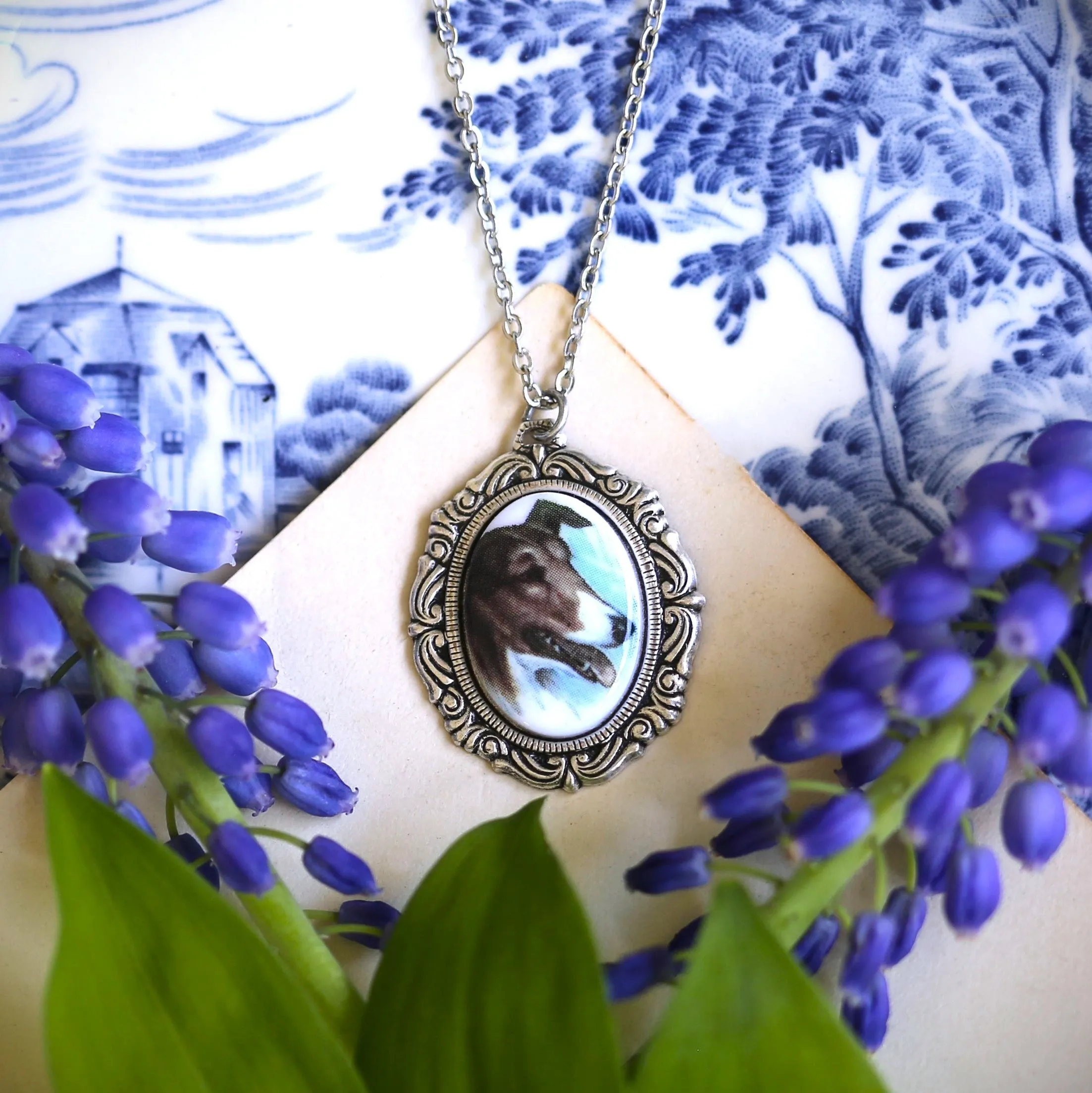 Vintage Dog Cameo Necklace in Antiqued Silver or Brass - Choose a Canine