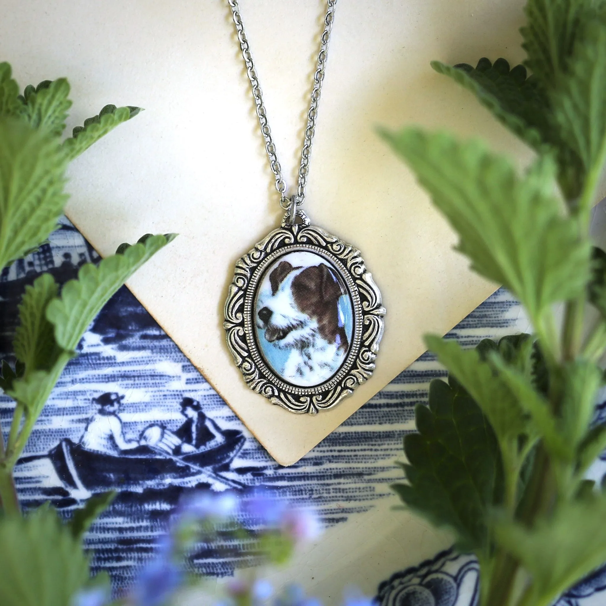 Vintage Dog Cameo Necklace in Antiqued Silver or Brass - Choose a Canine