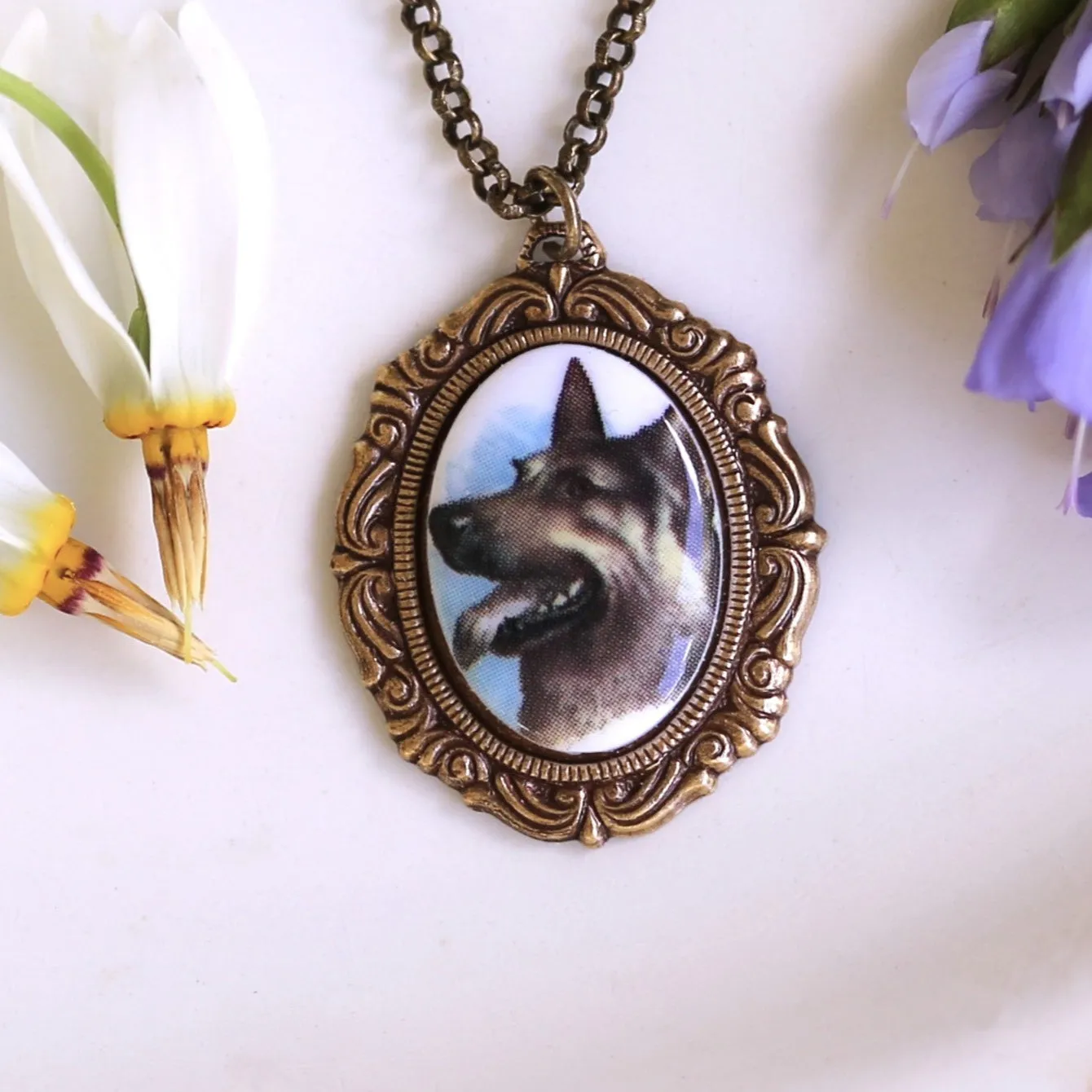 Vintage Dog Cameo Necklace in Antiqued Silver or Brass - Choose a Canine