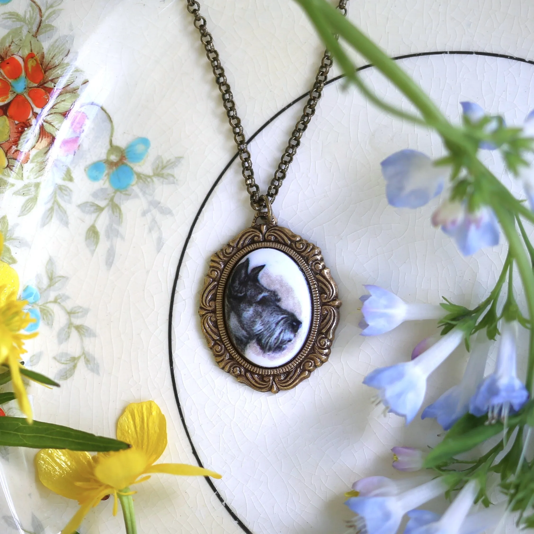 Vintage Dog Cameo Necklace in Antiqued Silver or Brass - Choose a Canine