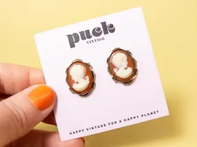 Vintage Dusty Coral Cameo Clip On Earrings