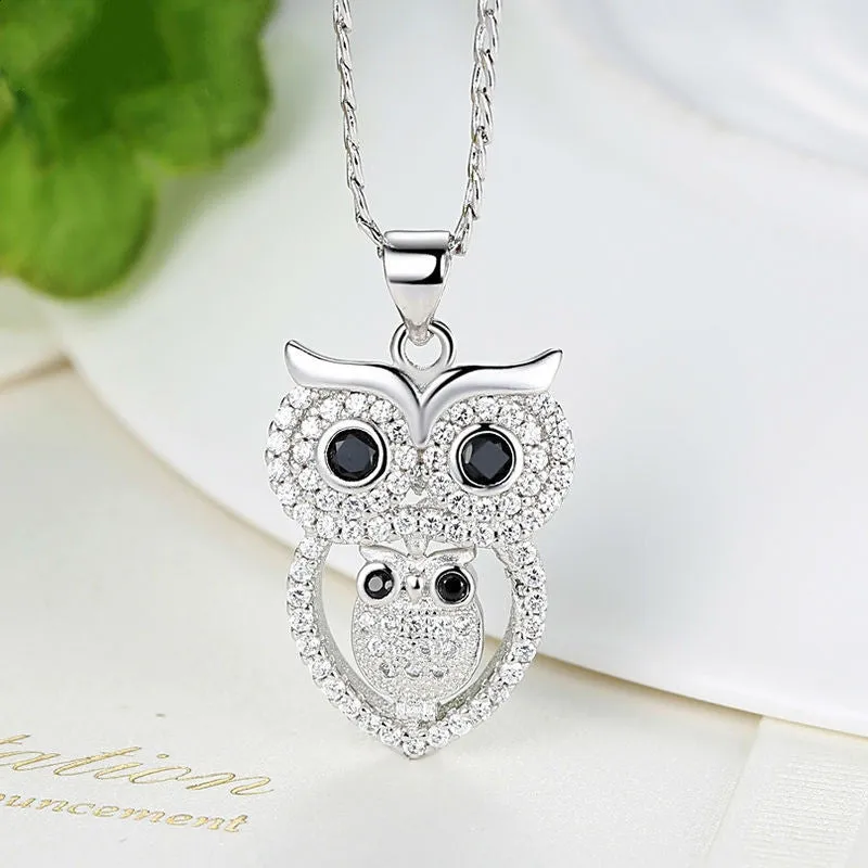Vintage Owl Pendant Necklace with AAA Austrian Zircon 18K White Gold Plated Summer Collection Animal Jewelry