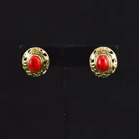 Vintage Red Stone Cameo Earrings