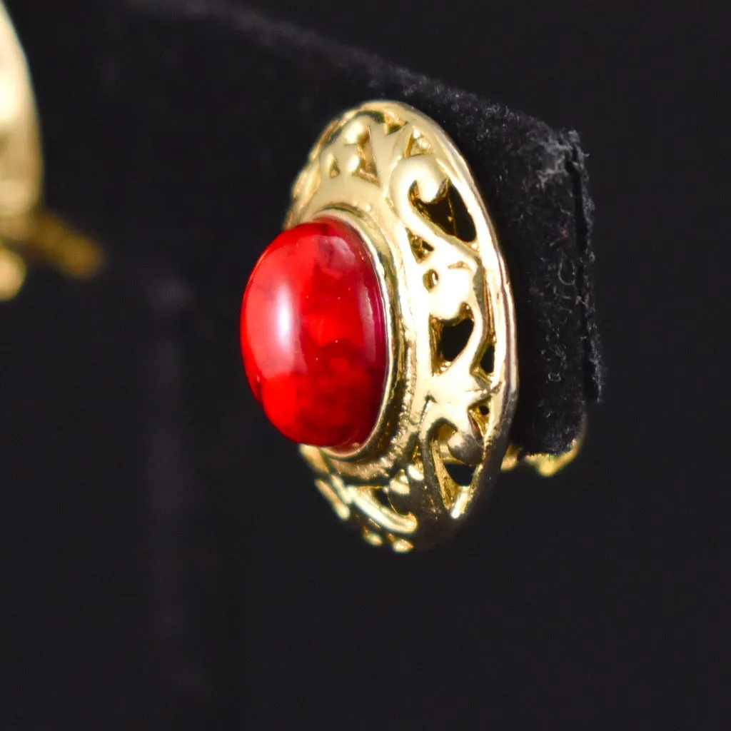 Vintage Red Stone Cameo Earrings
