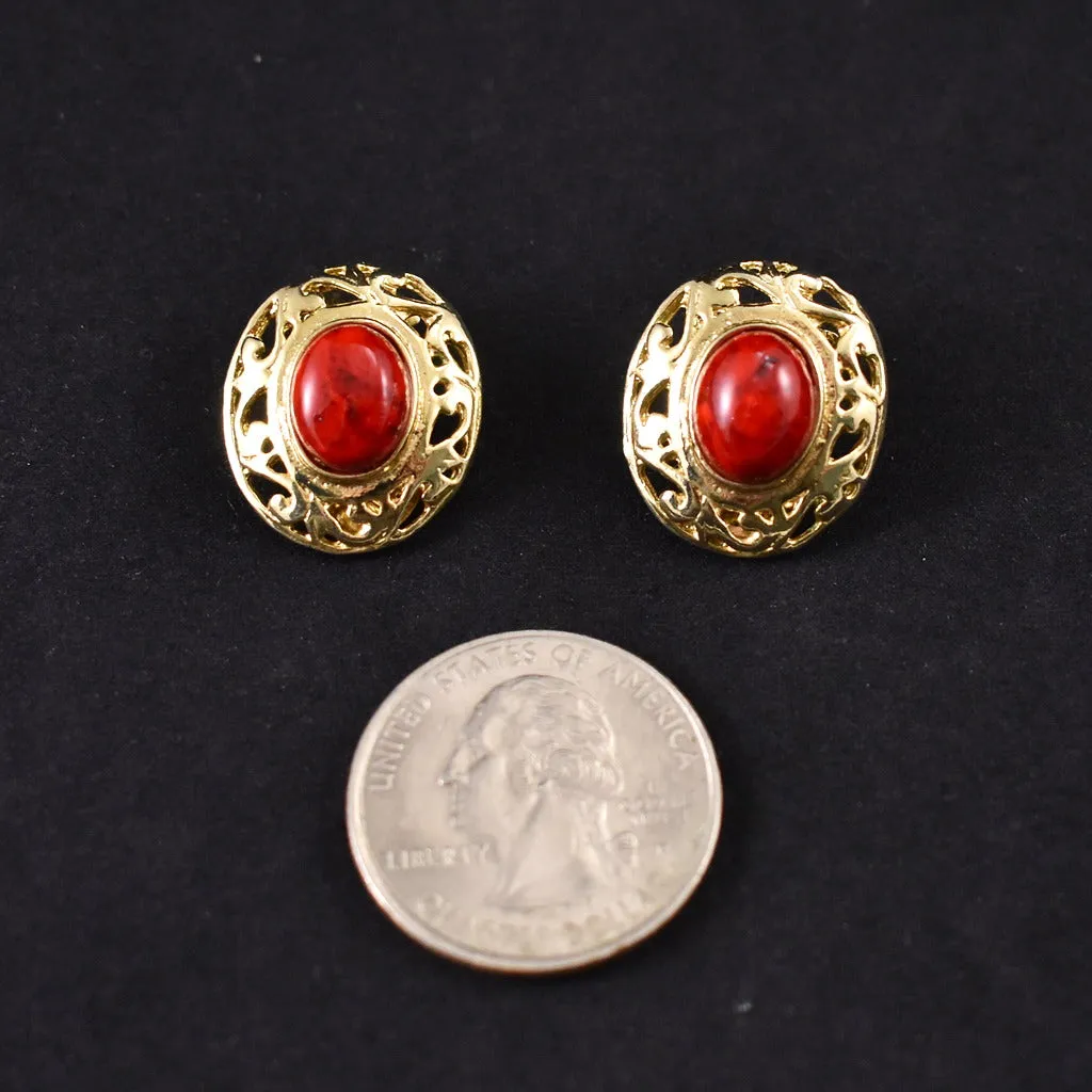 Vintage Red Stone Cameo Earrings