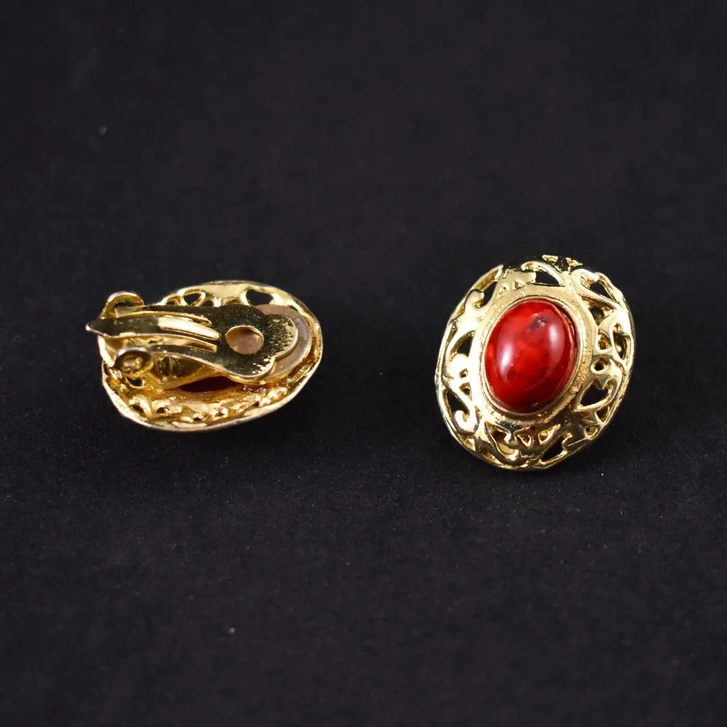 Vintage Red Stone Cameo Earrings