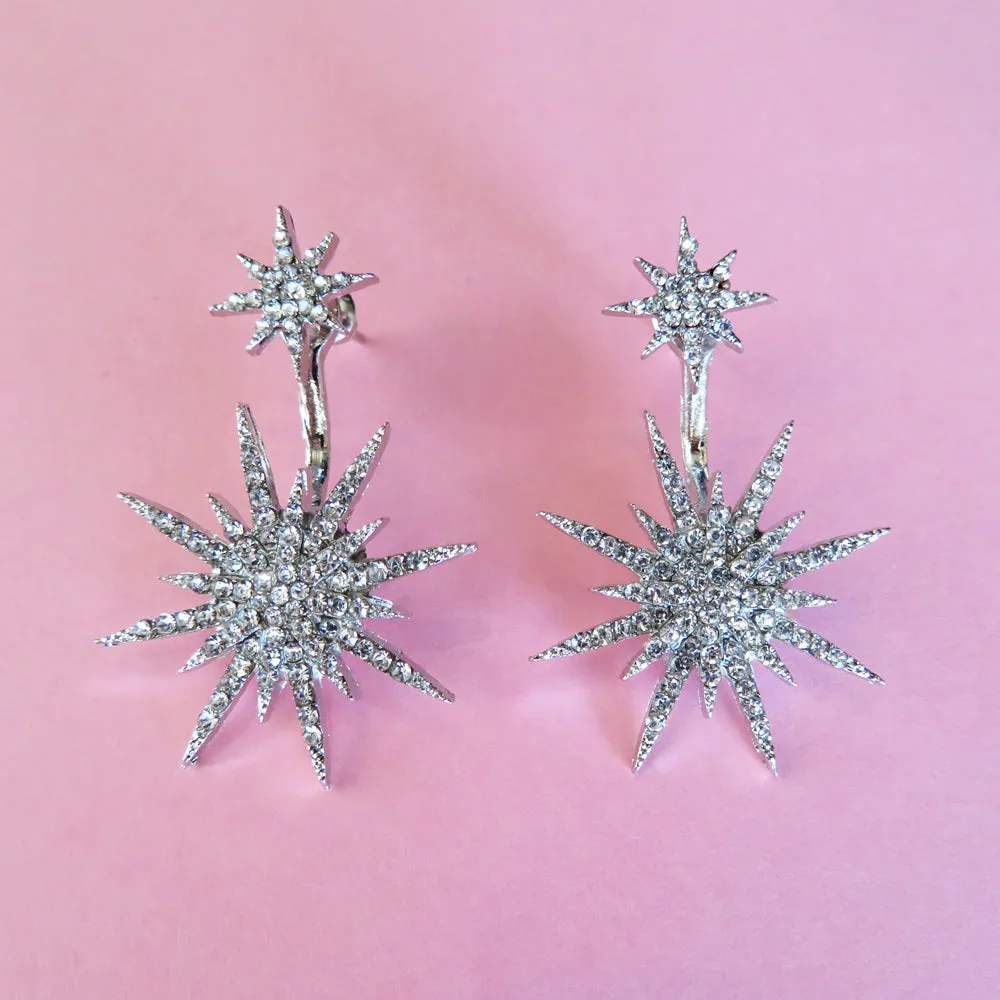 Vintage Silver Atomic Starburst Crystal Earrings