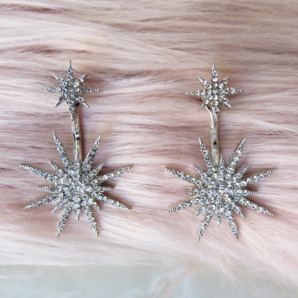 Vintage Silver Atomic Starburst Crystal Earrings