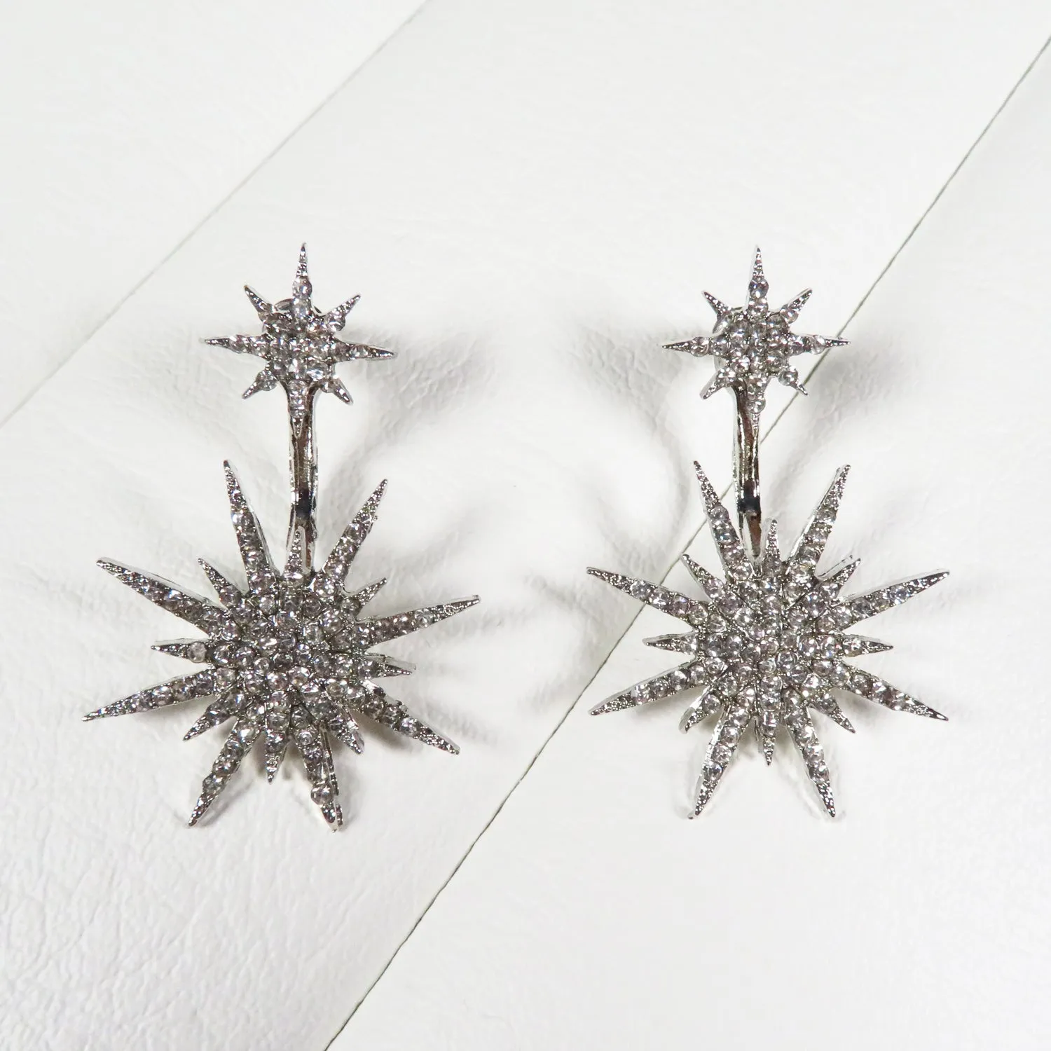 Vintage Silver Atomic Starburst Crystal Earrings