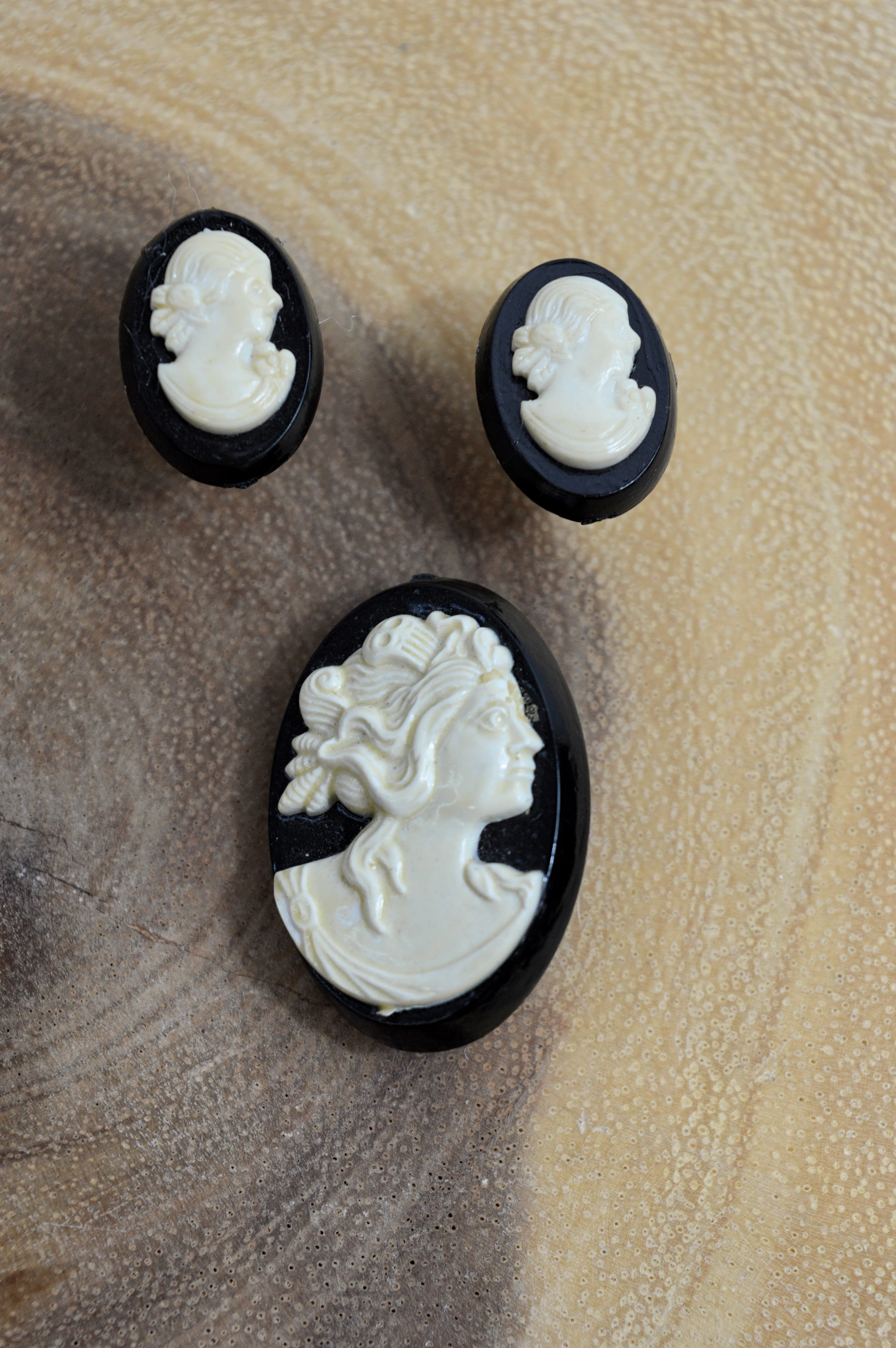 Vintage Victorian Style Cameo Brooch and Earring Set