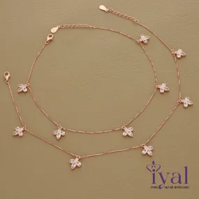 Vivid Leaf Bunch Rose Gold Polish Charm Silver Anklet