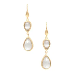 White Cat's Eye Double Dangle Teardrop Earrings