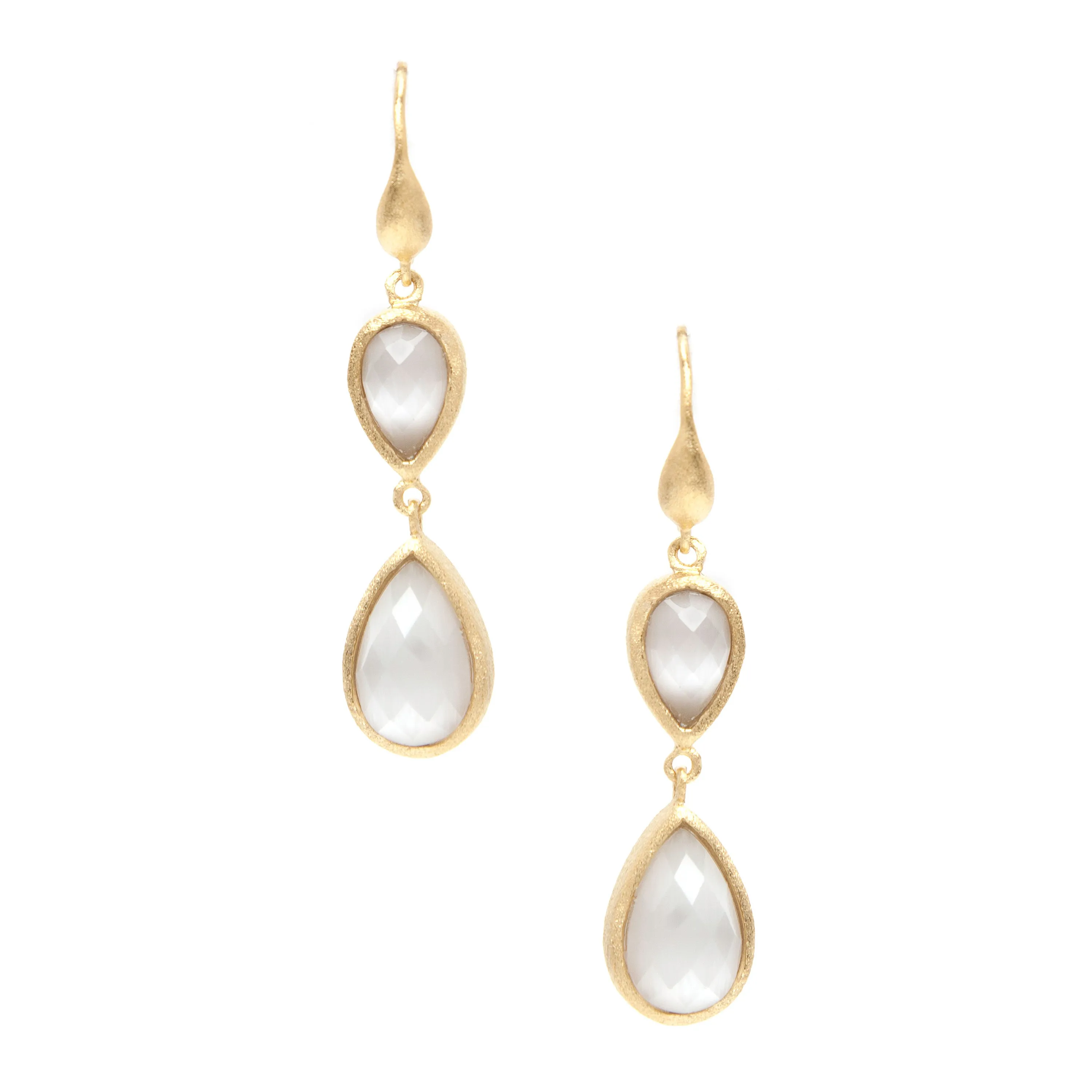 White Cat's Eye Double Dangle Teardrop Earrings