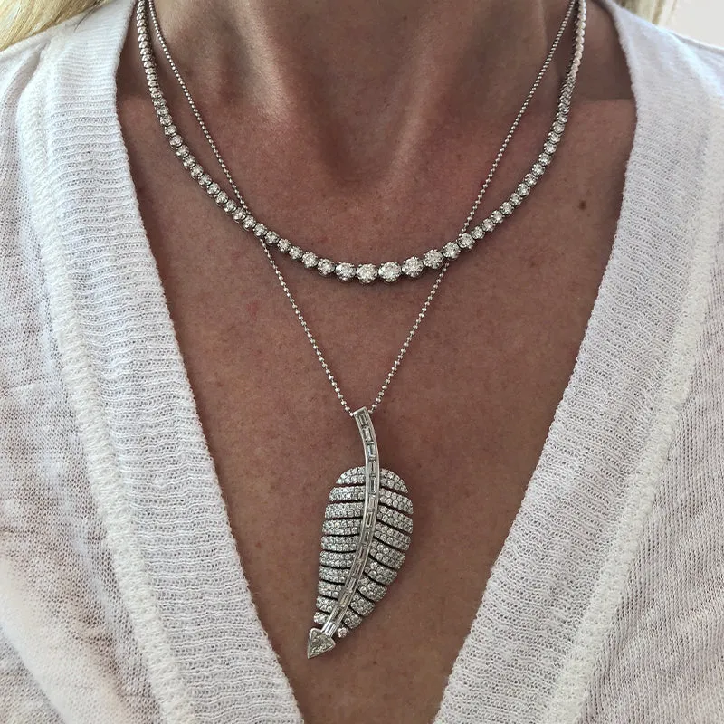 White Gold Diamond Anniversary Leaf Necklace