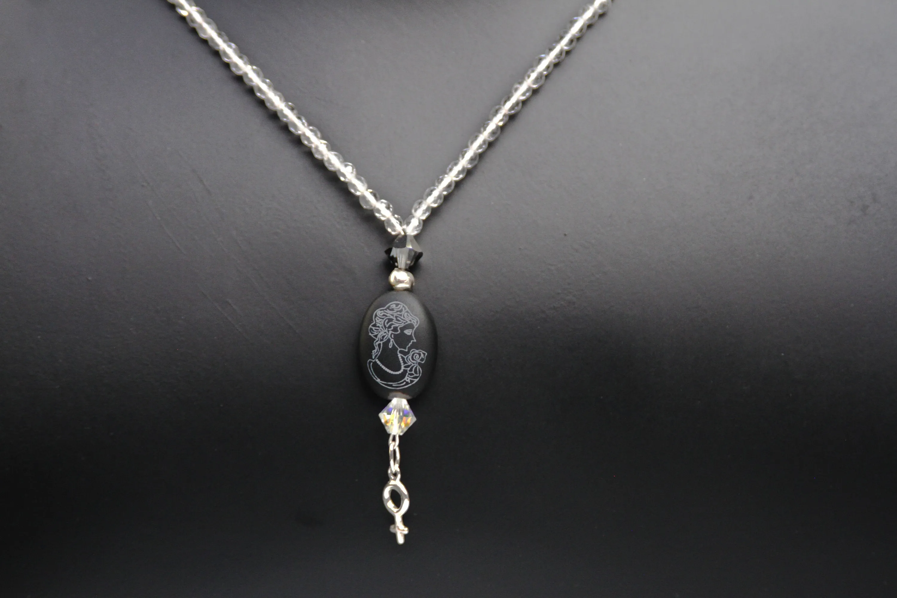 Women's Small Onyx gemstone Cameo and Sterling Silver Venus Charm